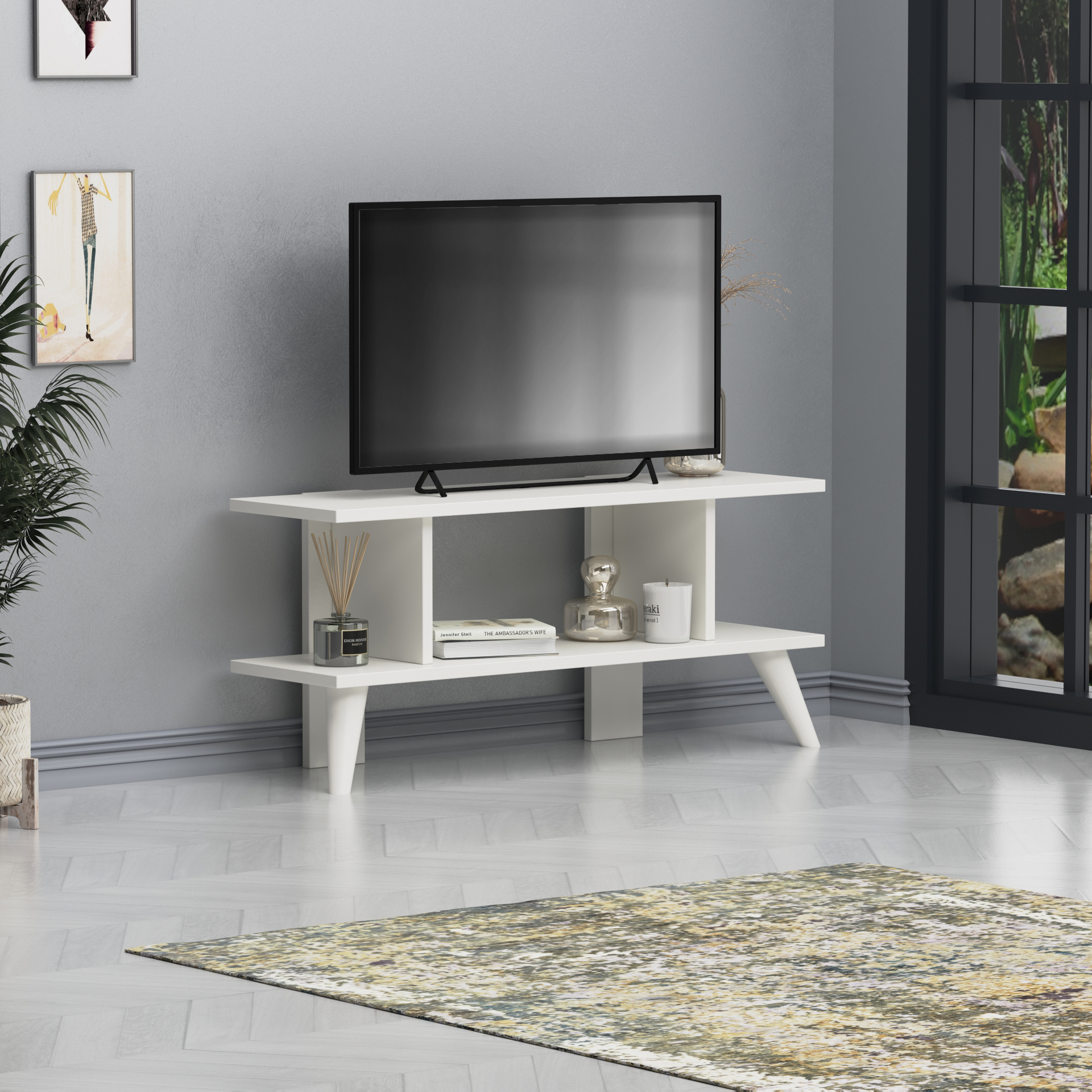 Off white tv stand with storage discount