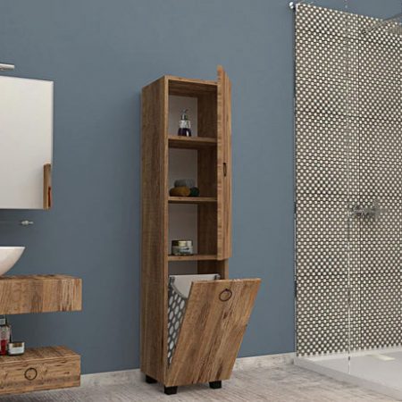 Bathroom tall cabinet shop with laundry basket