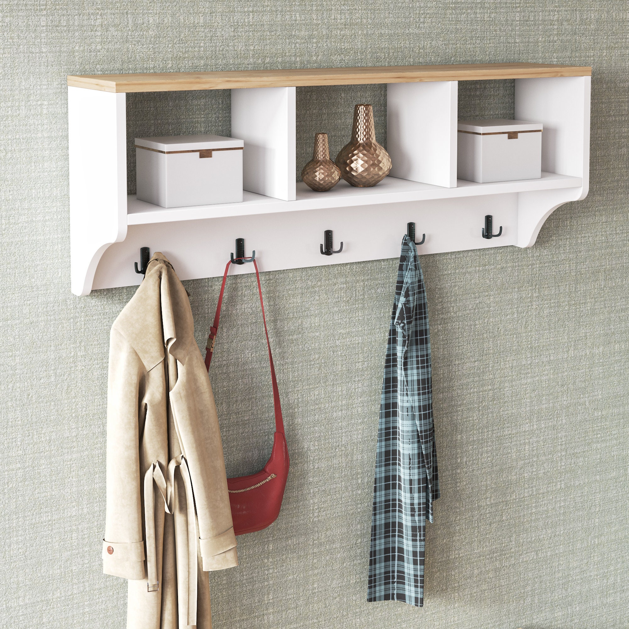 Entryway hooks and shelf discount