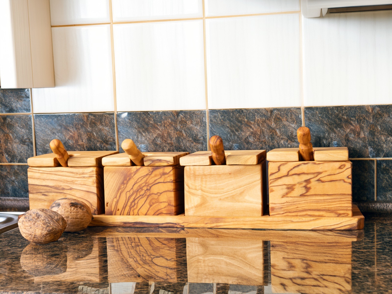 Olive Wood Jars Set Of 4